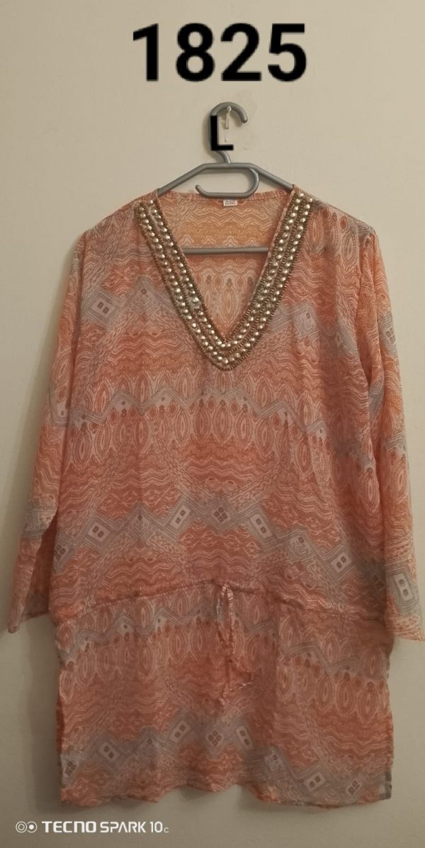 Khurta gold bead print orange top L