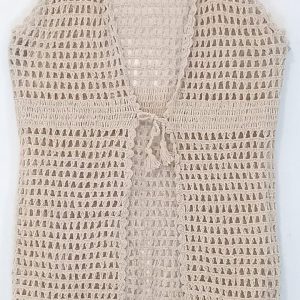 Sleeveless hemp knitted cardigan