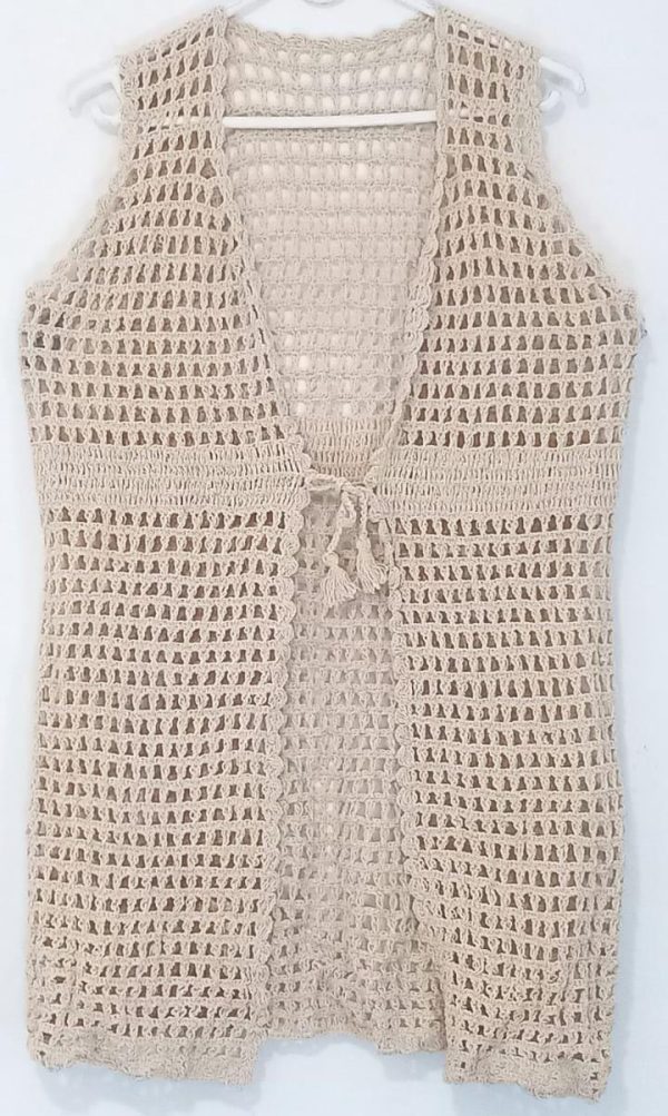 Sleeveless hemp knitted cardigan